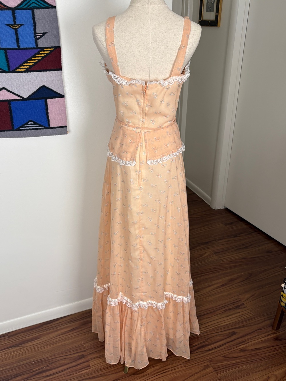 VTG 70s Prairie Gunne Sax-style Maxi Dress with Ruffles and Sweetheart Neckline - Picture 7 of 12